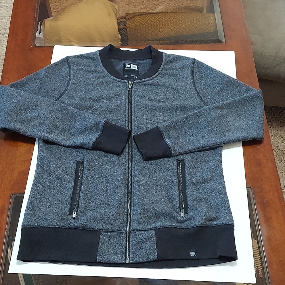 Ladies New Era Zip Up Jacket/Fleece Grey With Black Trim Good Condition Large